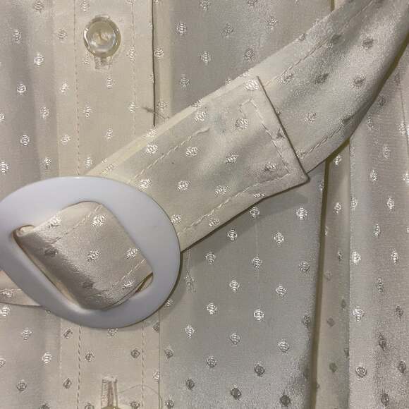 Vintage Delani II Sakowitz Ivory Polka Dot Prairie Dress with Belt - Picture 6 of 9